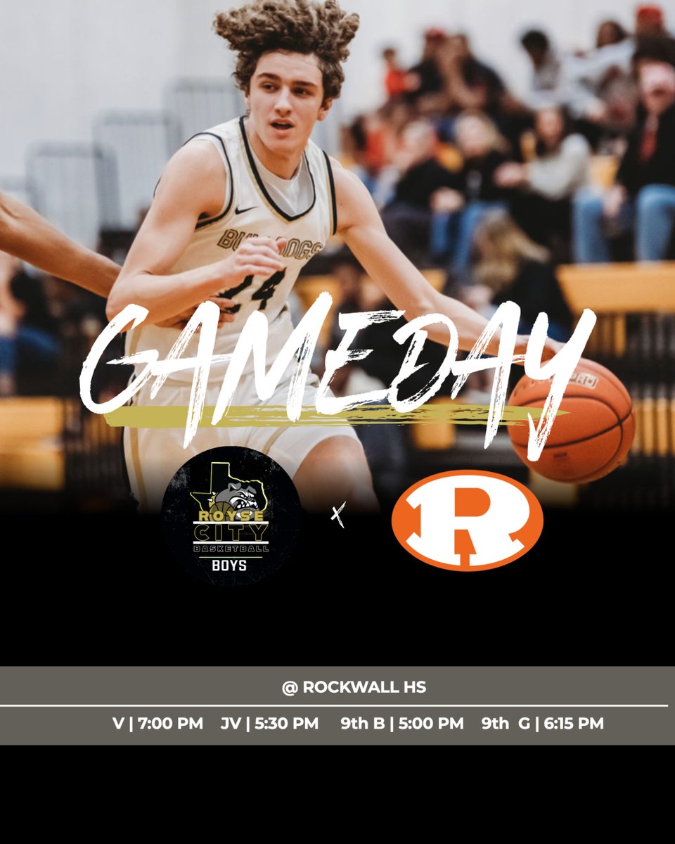 🚨GAMEDAY🚨
🆚 Rockwall 
📍 Rockwall HS
⌚️ V | 7:00 pm   JV | 5:30 pm  
      9th Black | 5:00 pm ▪️ 9th Gold | 6:15 PM