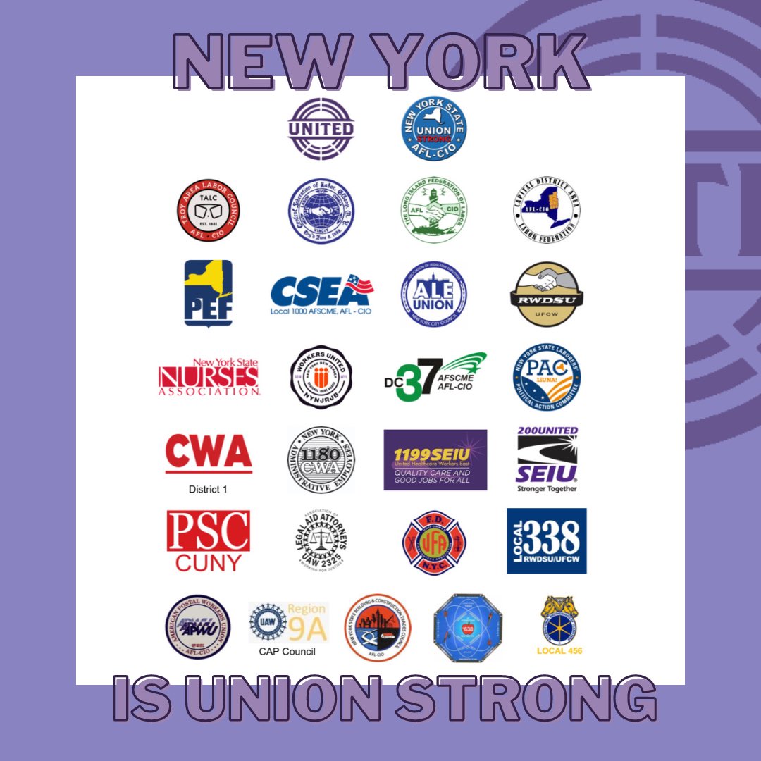 NYSLWU's tweet image. Today, the @NYSAFLCIO, regional labor federations, &amp;amp; 21 labor unions representing workers in the public sector, private sector, &amp;amp; building trades issued a statement in support of our efforts. 

To any staffers thinking about signing a card, NY’s labor movement has your back. #1u