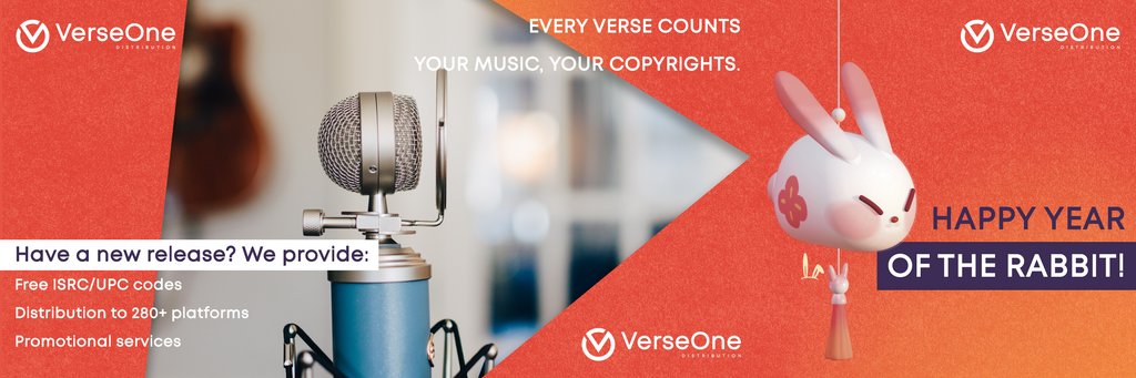 VerseOneDistro's tweet photo. Start the #yearoftherabbit off with VerseOne Distribution. We care about our artists and are ready to help you kick off your next release!
#verseone #musicdistribution #spotify #amazonmusic #tidal #deezer https://t.co/RnTVdqRo83
