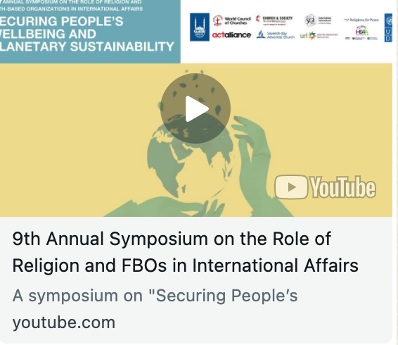 Happening now: 9th Annual Symposium on the Role of Religion &amp; Faith Actors in International Affairs. Watch on YouTube to discover how faith communities, interfaith dialogue and cooperation can help usher in a new era of global solidarity for #HumanSecurity youtu.be/C7sNNfNInUM