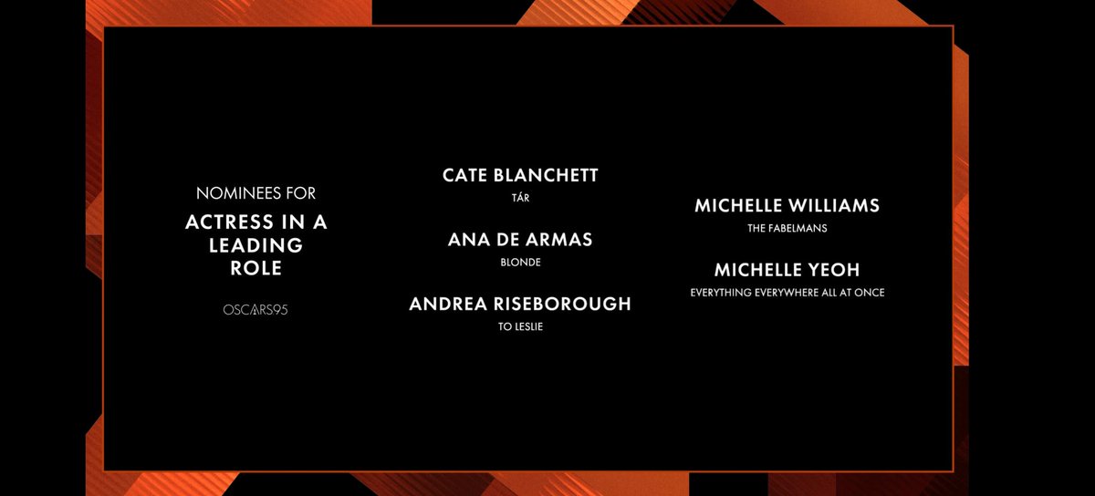 Oscar Nominations BEST ACTRESS Cate Blanchett, TÁR Michelle Williams, The Fabelmans Michelle Yeoh, Everything Everywhere All at Once Ana de Armas, Blonde Andrea Riseborough, To Leslie #MichelleYeoh #Oscar #Nominations #BestActress #EverythingEverywhereAllAtOnce