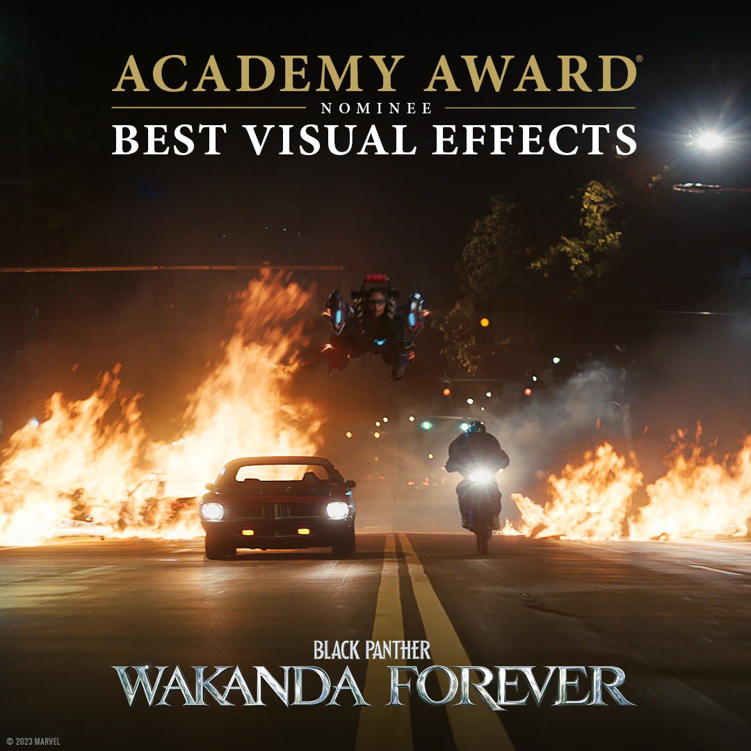 Congratulations to Geoffrey Baumann, Craig Hammack, Chris White and Dan Sudick on their Academy Award nomination for Best Visual Effects for Marvel Studios’ Black Panther: #WakandaForever! #OscarNoms