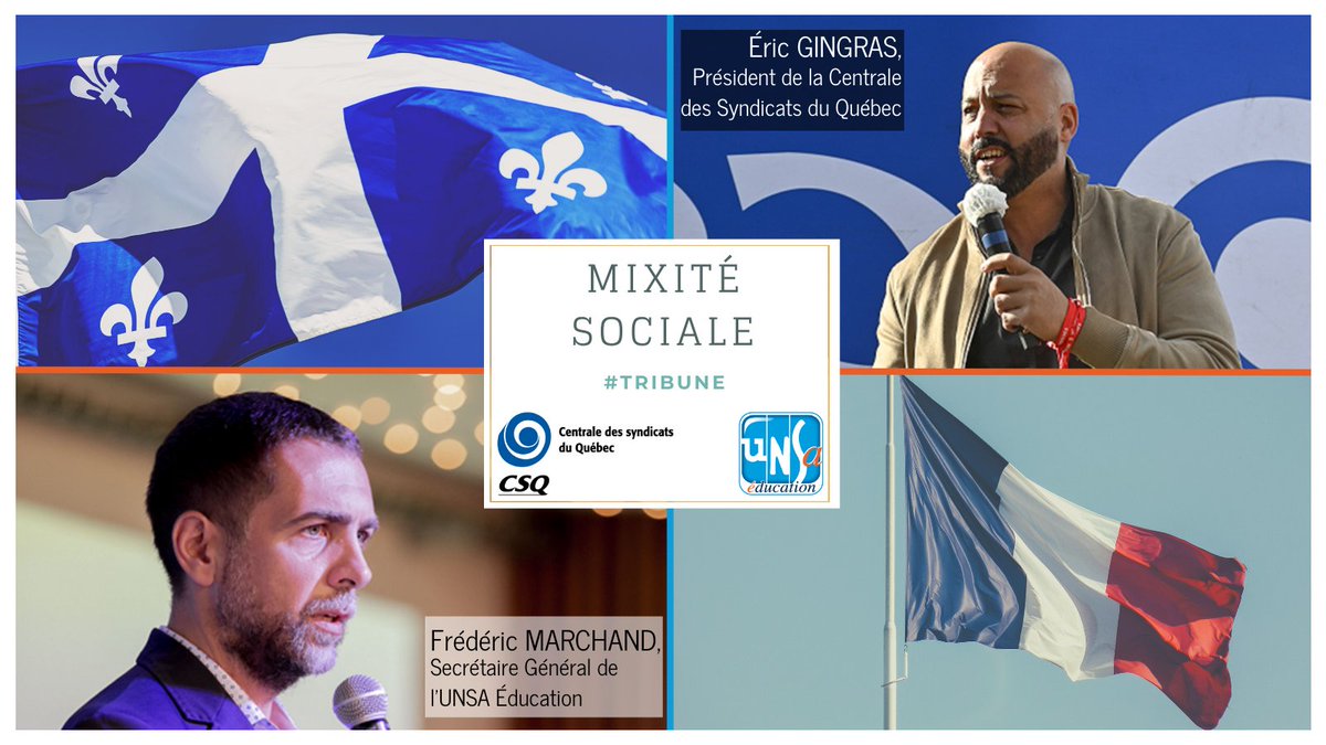 UNSA_Education's tweet photo. @CSQ_Centrale @Mediapart Aujourd'hui notre #tribune avec les collègues québécois de @CSQ_Centrale  à propos de la #mixitéSociale #segregation par @Mediapart 
➡️https://t.co/UVM5Mcbm7A
@EricGingras128 et @FMarchandfred https://t.co/61eepBS8i6