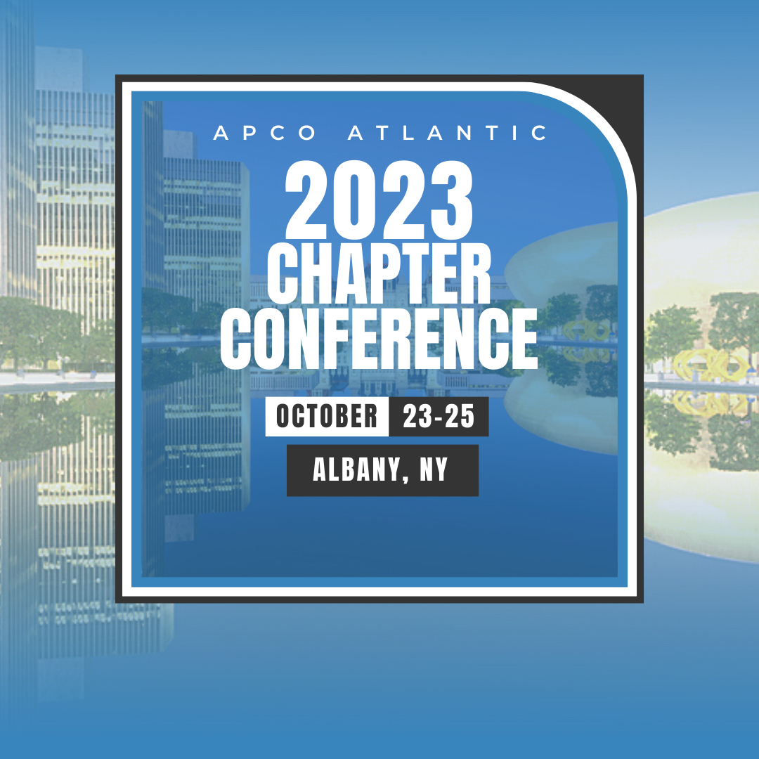 AtlanticChapter's tweet photo. The Atlantic Chapter Conference is being held in Albany, NY this year. Save the dates of October 23 to 25, 2023! More details to follow! Looking forward to seeing you all there! #APCOConference #AtlanticChapter https://t.co/QwO2qKsNUU
