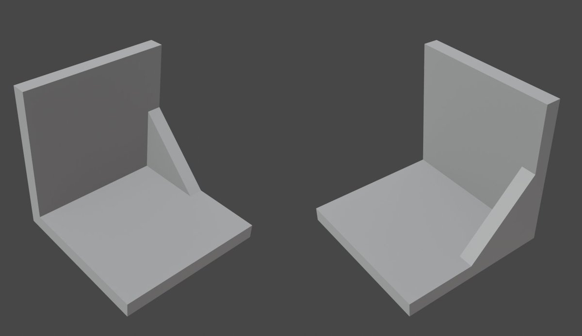 zegkljan's tweet image. #CadQuery help needed. How can I create the triangular support as seen in the picture (which I created in blender)? I know how to create the right angle, but I have no idea how to put the triangle there. I&apos;m a total CQ newbie, so any pointers are greatly appreciated.

#3dmodeling