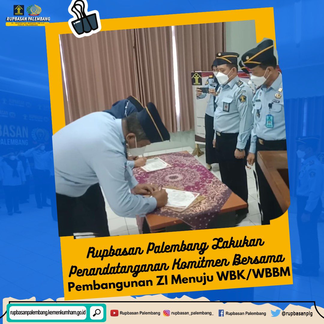 FBelladina's tweet photo. 1. Rupbasan Palembang Kemenkumham Sumsel : Bertempat di aula Rupbasan Palembang pukul 10.00 WIB. Kegiatan diawali dgn penandatanganan pakta integritas &amp; komitmen bersama pembangunan ZI menuju WBK/WBBM
@kumhamsumsel
@rupbasanplg

#RupbasanPalembang
#KumhamSumsel
#ilhamdjaya https://t.co/tRHKeJQuPU