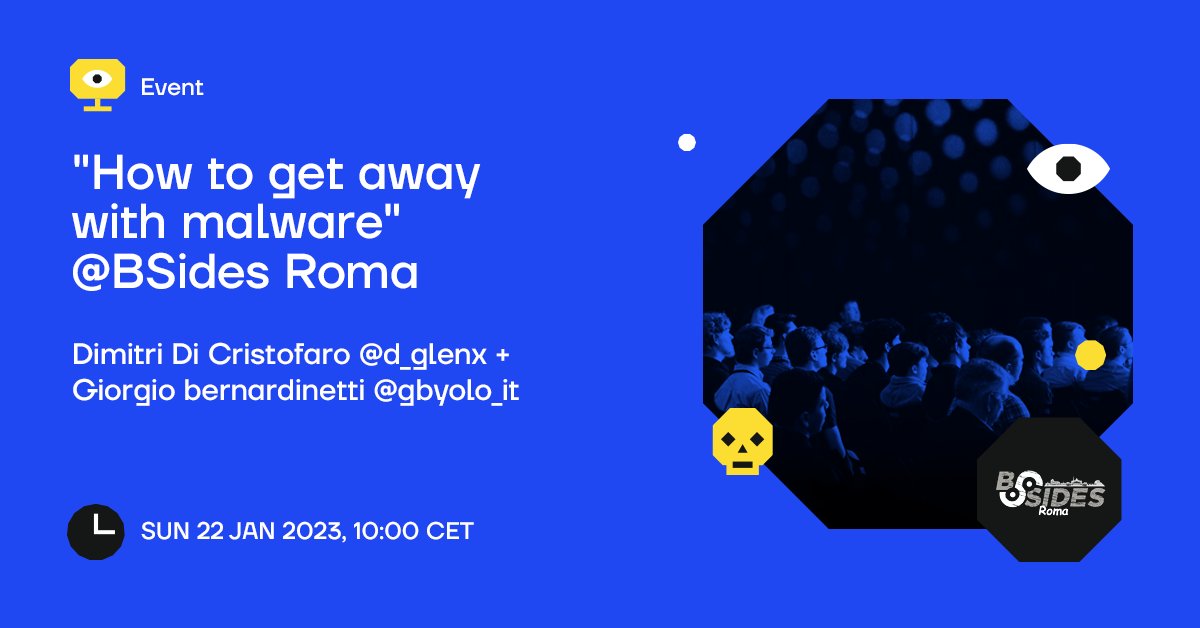 SECFORCE_LTD's tweet photo. In case you missed it:

 🎤: @d_glenx + @gbyolo_it 
📍 : @BSidesRoma 
🎥 : https://t.co/xv2HSshedO

#malware #redteam #edr #edrbypass #evasion #HackingGood https://t.co/0k1tKeDFHj