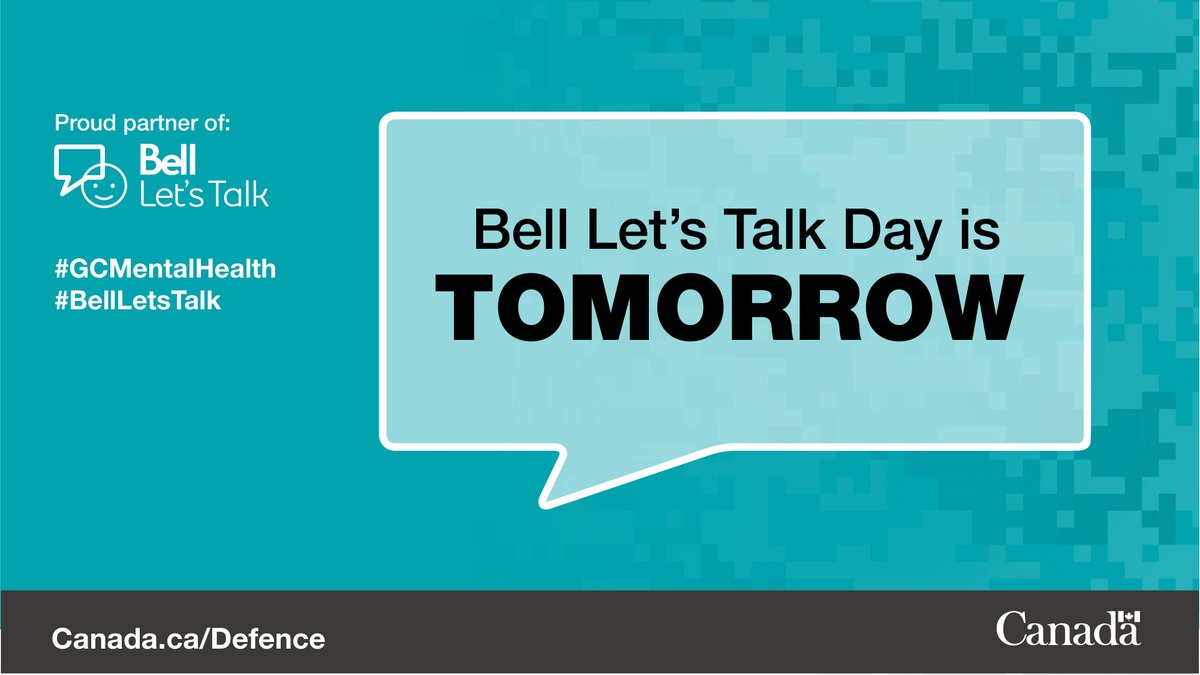 CanadianForces's tweet photo. #BellLetsTalk is tomorrow. Join the ongoing conversation to combat the stigma around mental health! CAF and DND members, join our panel discussion on January 25 on mental health and the help available: https://t.co/aRonNY35Hz
#GCMentalHealth https://t.co/MK7RlnkXRq