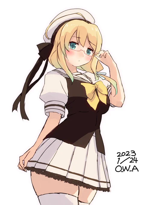 恥じらいつつも国立バーベナ学園の制服を着てくれたはっちゃん#艦これ版深夜の真剣お絵描き60分一本勝負#艦これ版真剣お絵描き60分一本勝負_20230124 