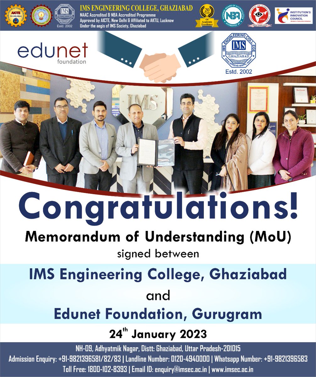 IMSECGhaziabad's tweet photo. Memorandum of Understanding(MoU) signed with Edunet Foundation-Gurgaon
https://t.co/fVwhm4oVV2
#imsec143 #engineering #college #btech #campus #student #AICTE #mca #mba #placement #aktu_india #edunet https://t.co/SzcvAO7y3j
