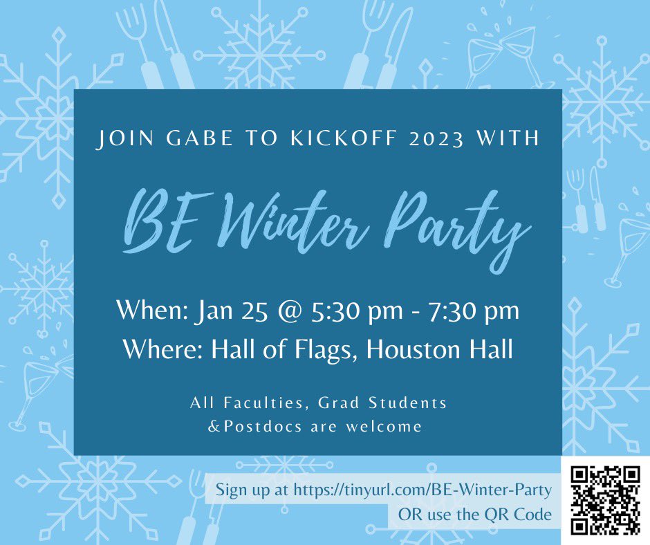 PennGABE (@penn_gabe) on Twitter photo GABE’s annual winter/holiday party is tomorrow night! See you all there. 🎉❄️ <a href="/pennbioeng/">Penn Bioengineering</a>
RSVP: tinyurl.com/BE-Winter-Party GABE’s annual winter/holiday party is tomorrow night! See you all there. 🎉❄️ <a href="/pennbioeng/">Penn Bioengineering</a>
RSVP: tinyurl.com/BE-Winter-Party