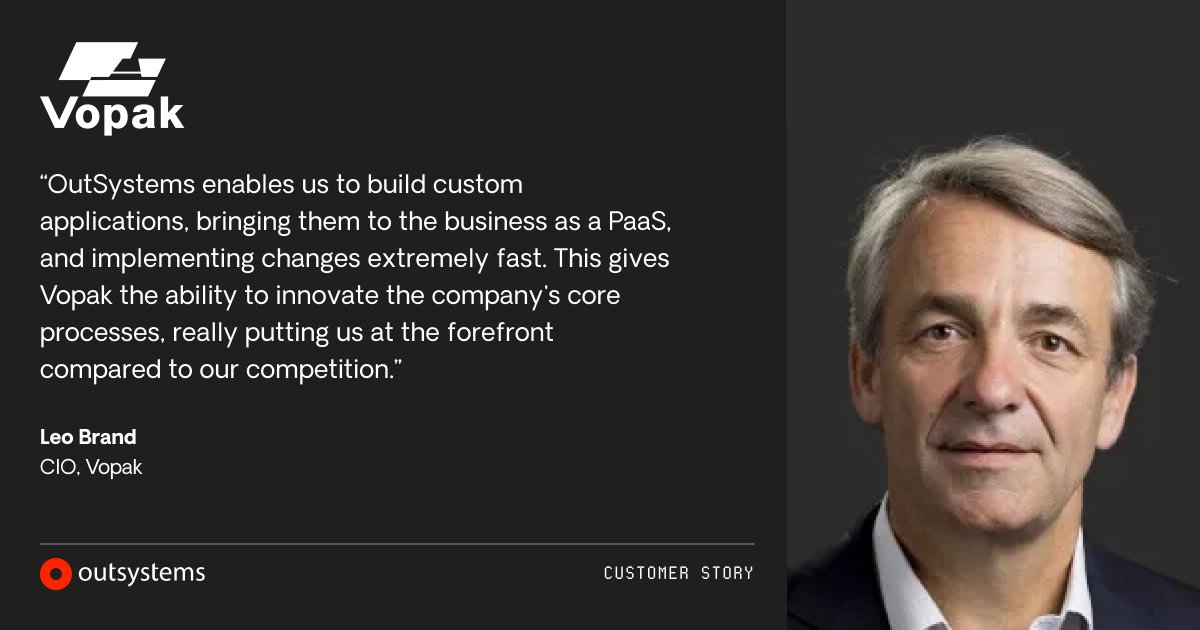 OutSystems's tweet image. To replace their JD Edwards ERP system, @RoyalVopak developed a new terminal management system with #OutSystemsPartner @Noesis_Portugal. Providing 24x7 real-time terminal insights, the new system gives the company a 4x #agility boost. 🚀 bit.ly/2X7jdqK