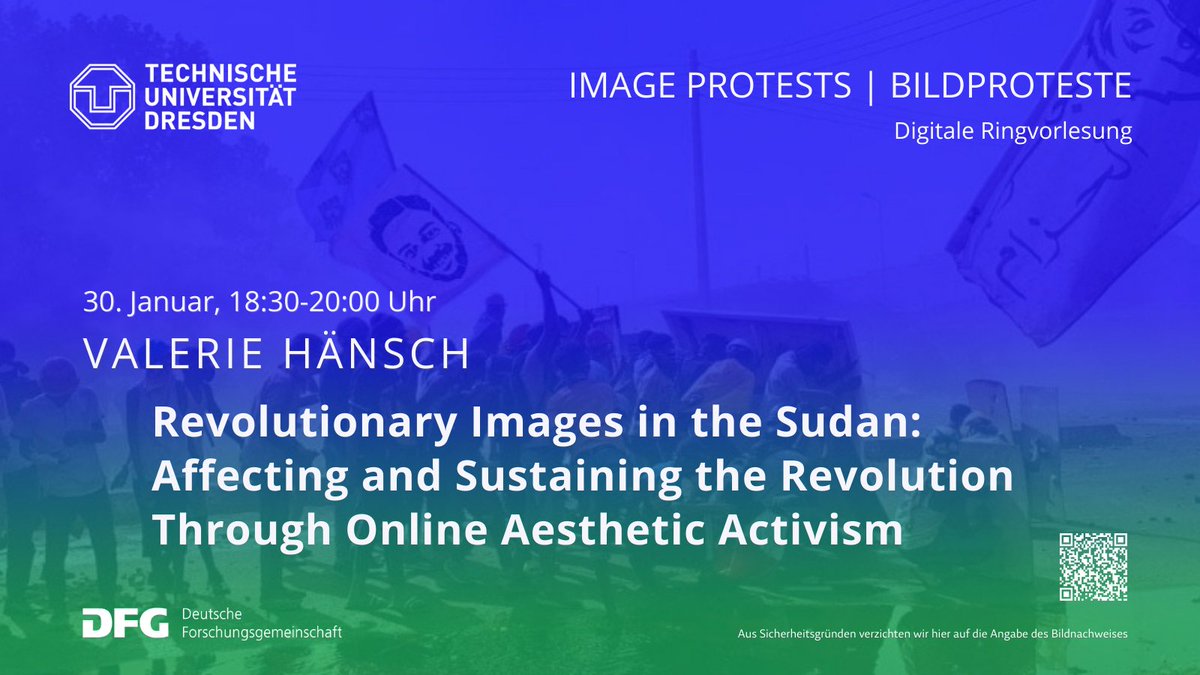 As our last speaker in the lecture series we are happy to welcome @Val_Haensch! The Anthropologist of senses, bodies and aesthetics will share her thoughts on online activism in the context of Sudan. Join us! 👉🏿tud.link/hiay👈🏿@GSW_TUDresden