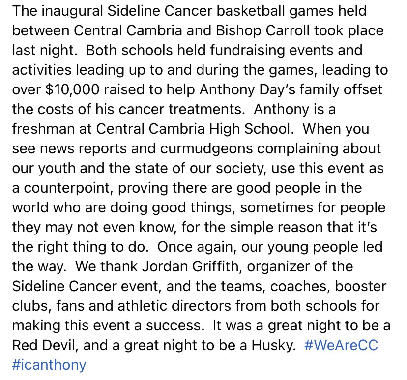 Thank you to everyone who made last night’s Sideline Cancer event a huge success! #WeAreCC #ICANthony #SidelineCancer