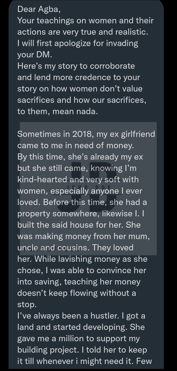 jon_d_doe's tweet photo. Still on women not being loyal to your sacrifices.

A former real man built a house for his ex girlfriend, spent over 5m on her.

Still, she and her mother dealt with him.

Please read 👇. https://t.co/NK0vg8cMOd