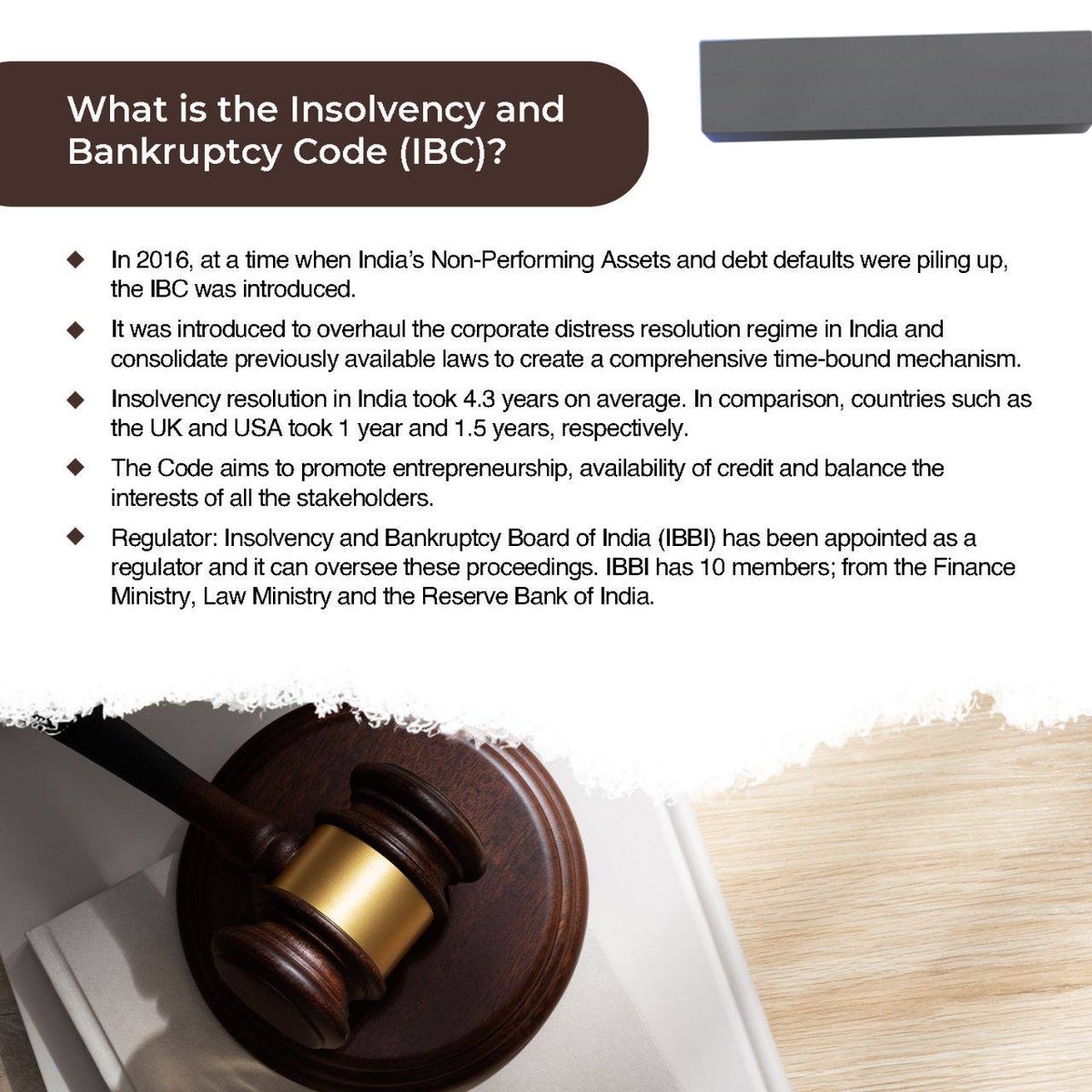 Upsc123_'s tweet photo. The Ministry of Corporate Affairs (MCA) has proposed sweeping changes to the Insolvency and Bankruptcy Code. The Ministry aims to bring more technology, transparency, and speediness to the corporate insolvency resolution process.
#upscprelims #BREAKING #currentaffairs #earthquake https://t.co/BWVWagfAm8