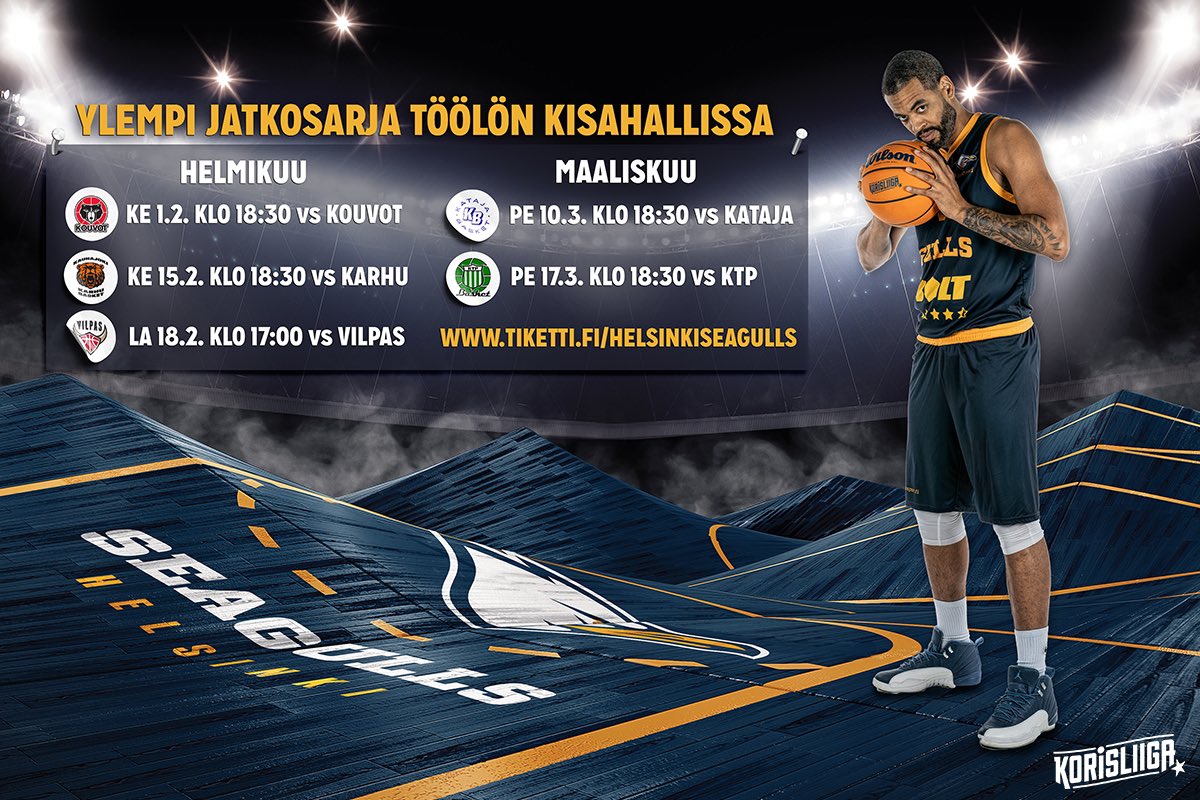 GullsBasketball's tweet photo. YLEMPI JATKOSARJA STARTTAA PERJANTAINA 27.1.! 🔥

🚨🎟️Kotiotteluiden liput tulevat myyntiin huomenna KE 25.1. KLO 9:00 osoitteessa: https://t.co/2UbyFtg3qM ja @TIKETTIofficial -lipunmyyntipisteillä. 

📰Lue lisää: https://t.co/KgSV1SbfzM

#Gullsnation #Korisliiga https://t.co/I0HnObgEnA