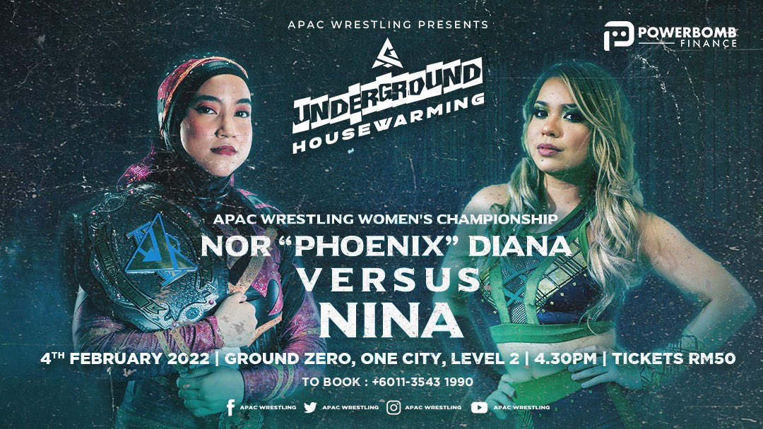 Witness @nordianapw first title defence against Philippines superstar @ninawrestling, who had also made a name for herself in the United States circuit. Nina vows to ensure that Nor Diana’s reign as a champion is a short one.