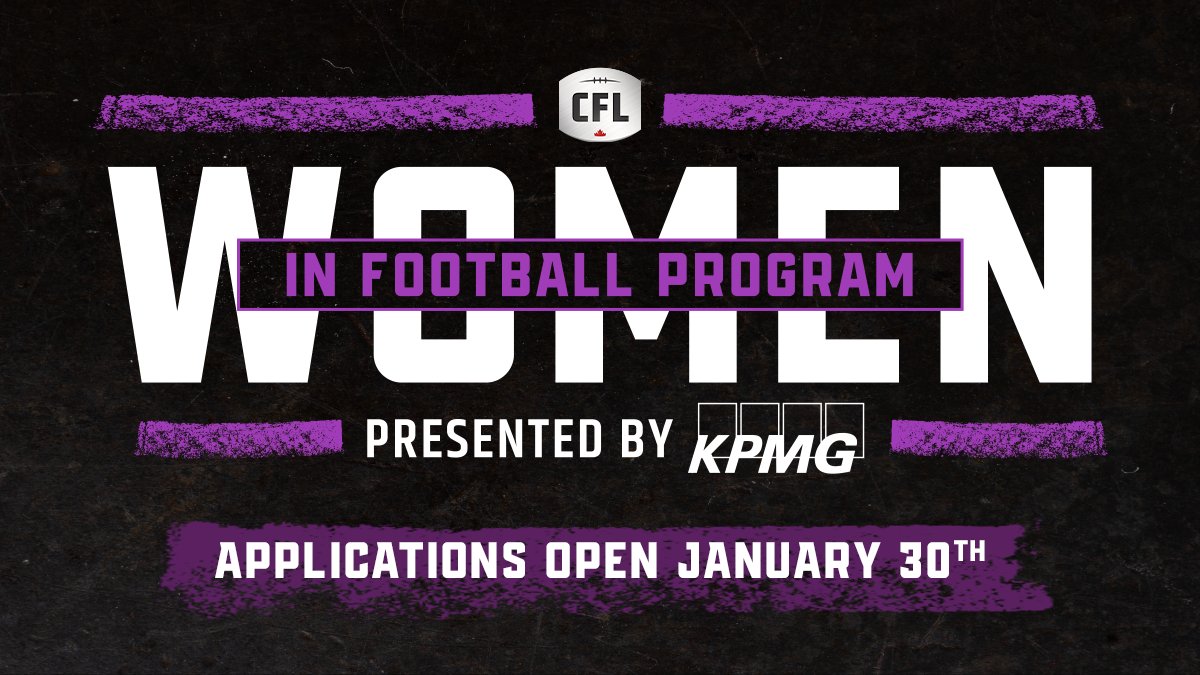 Providing opportunity for the outstanding women in our game! Application for this year's Women In Football program, presented by @KPMG_Canada opens Jan. 30! 👉 bit.ly/3DaxkO6 #DiversityIsStrength | #CFL