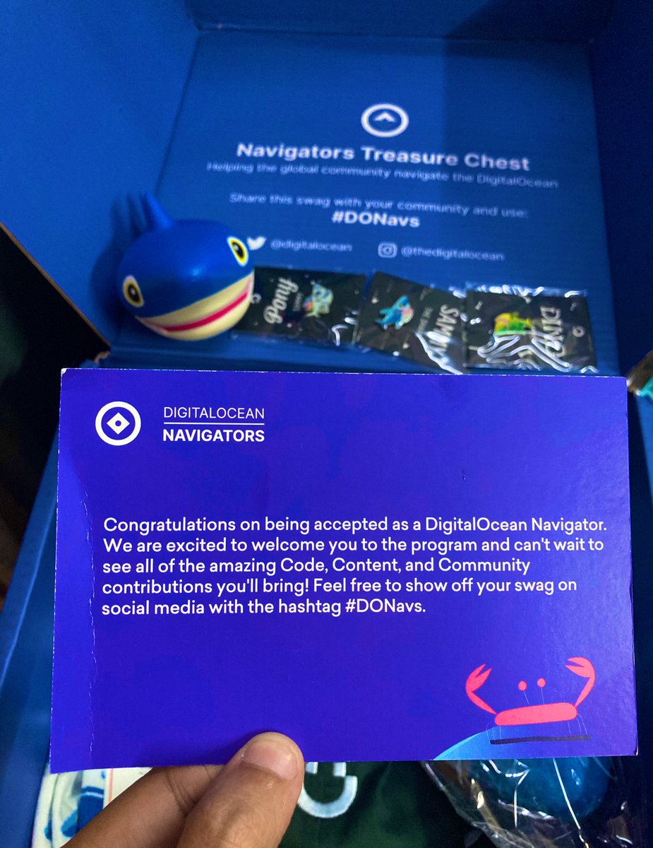 ArpanQ's tweet photo. Just received my Navigator's swag kit from @digitalocean and loving it! Thanks for the goodies and for providing such great hosting services. #digitalocean #swagkit #hosting #cloud 

 #DONavs https://t.co/Ur9CzEnmIZ