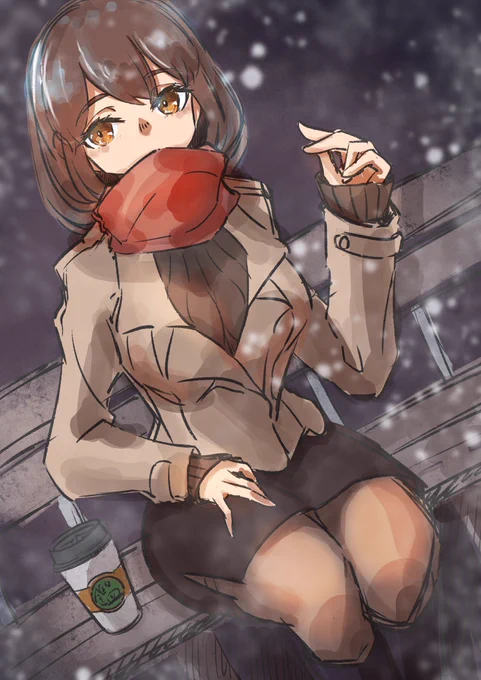 赤城「こんな寒い日にごm、ううん、ありがと」#艦これ版深夜の真剣お絵描き60分一本勝負#艦これ版真剣お絵描き60分一本勝負_20230124 