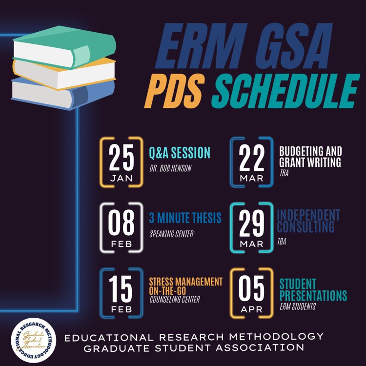 erm_gsa's tweet photo. We are happy to announce our Spring 2023 PDS schedule. We hope you join us this semester as we have a lot of exciting sessions planned! #ERM #ERMGSA #GSA https://t.co/wO05vAeYsT