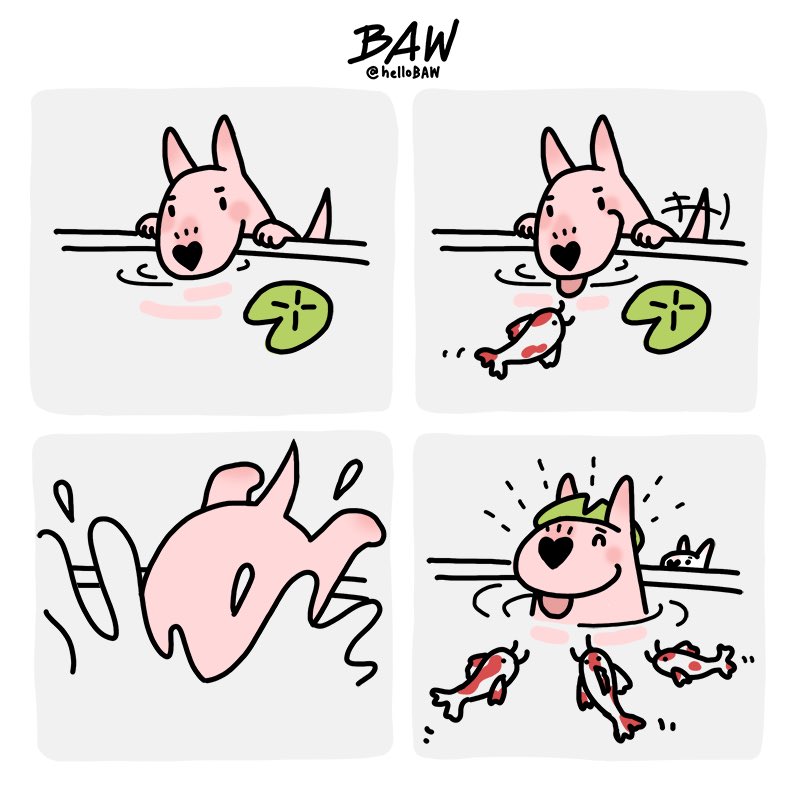 helloBAW's tweet photo. Fish friends 🐟
.
.
#helloBAW #BAW #bullterrier #dog #comics https://t.co/Astnc2BrwW