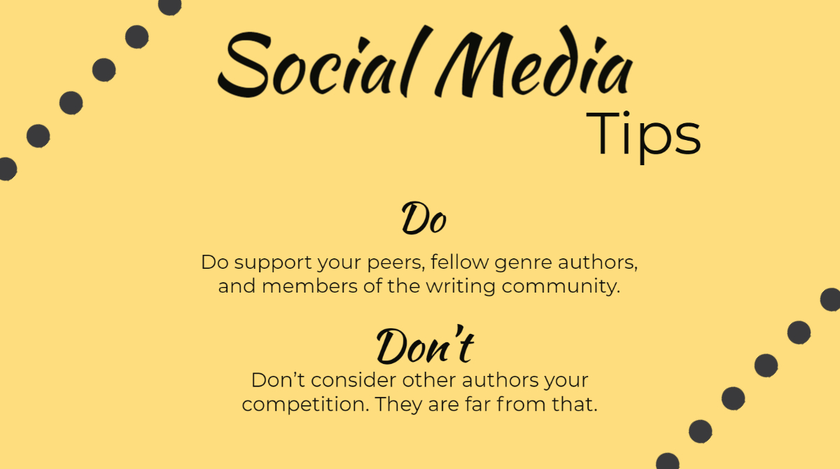 Dunn4Authors's tweet photo. Social Media Tips for Building a Following
Do support your peers, fellow genre authors, and members of the #WritingCommunity. These are your people.
Harness the power of collaborative promotions with your fellow authors.
#strategy #visibility #OnlinePresence #BuildAFollowing https://t.co/V3SYxCZaIO