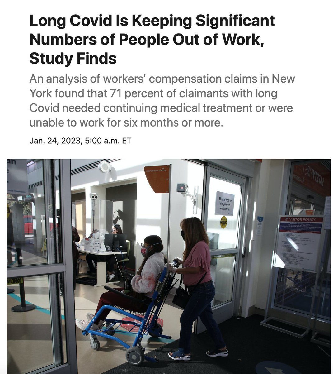EricTopol's tweet photo. More evidence of #LongCovid's impact on return to work, "a mass disabling event," from New York State
https://t.co/rTHNk0TcYA @PamBelluck as has been reported in the UK multiple countries https://t.co/zMcn5vpCV9