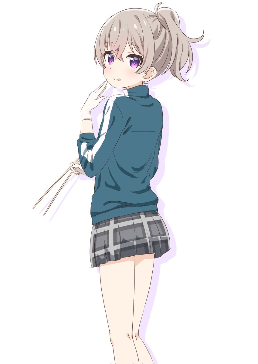 1girl bangs blush chopsticks from behind grey hair hair between eyes  illustration images