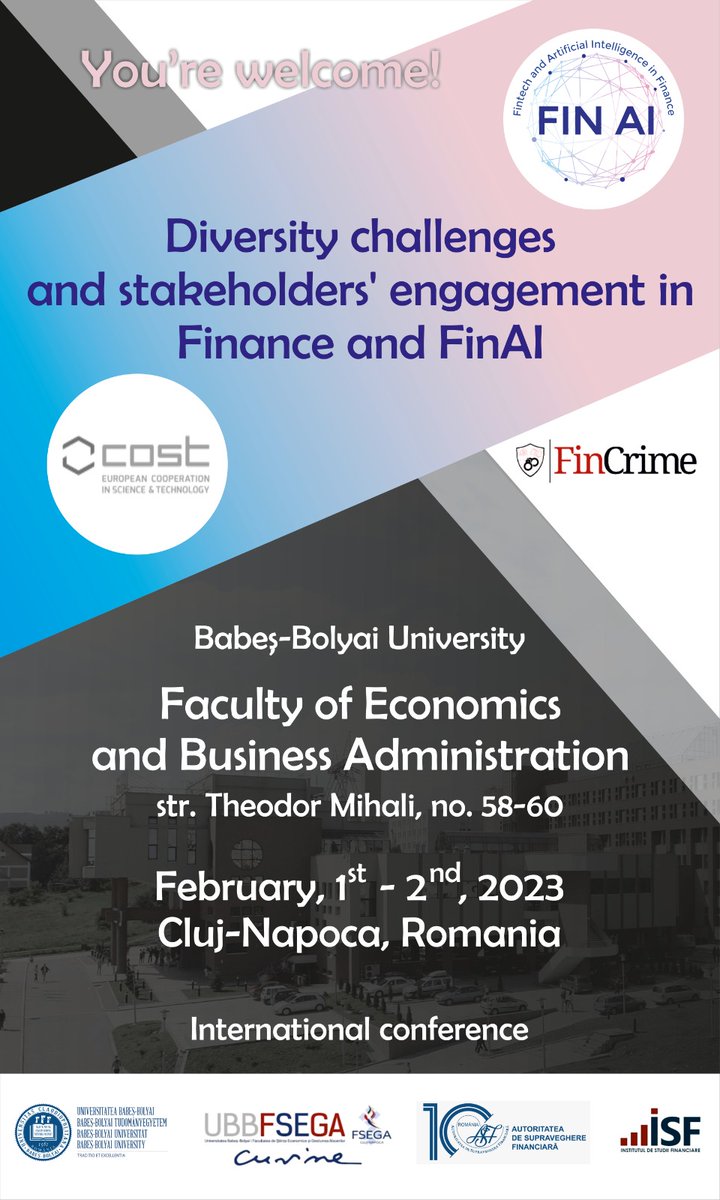 FinAi_Cost's tweet photo. #SaveTheDate
You are cordially invited to attend the #Diversity #Challenges in #Finance  and #FinTech #AI conference .@COSTprogramme 

⬇️ For information:
https://t.co/ogSRFSGrOx

#WomenInSTEM #WomenWhoCode #WomenInFinTech #COSTAction #EconTwitter https://t.co/oUo8d4Re5q
