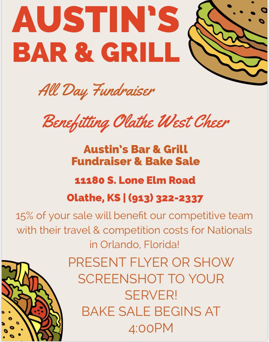 Olathe West Cheer (@olathewestcheer) on Twitter photo Head to Austin’s anytime today to support OW Cheer! Bake sale begins at 4:00pm <a href="/OlatheWestOwls/">Olathe West High</a> Head to Austin’s anytime today to support OW Cheer! Bake sale begins at 4:00pm <a href="/OlatheWestOwls/">Olathe West High</a>