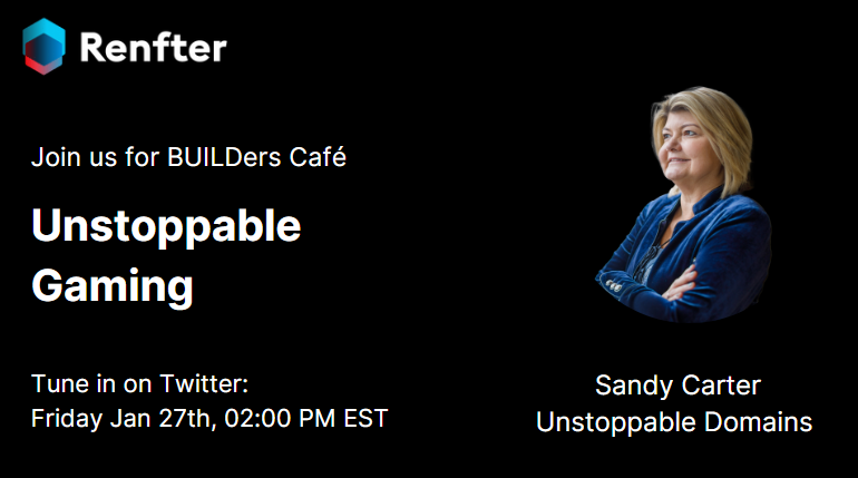 renfter's tweet photo. ☕️👷‍♂️ BUILDers Café - Unstoppable Gaming 👷‍♂️☕️

We're back for our first coffee session of the year!

Join us this week to talk about all things #gaming with @sandy_carter from @unstoppableweb.

Save the date &amp; see you there!
📆 Friday, Jan 27
🔔 2:00PM EST
https://t.co/87I5jvEJVb https://t.co/PF4I91pmCZ