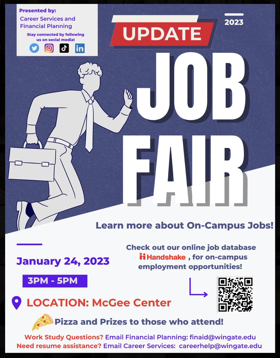 wucareerhelp's tweet photo. 🚨LOCATION CHANGE🚨 Due to the power outage the on campus Job Fair will now take place in the McGee Center lobby! Pizza and prizes will still be available to all that attend. See you there! https://t.co/W8NpBpuNpl