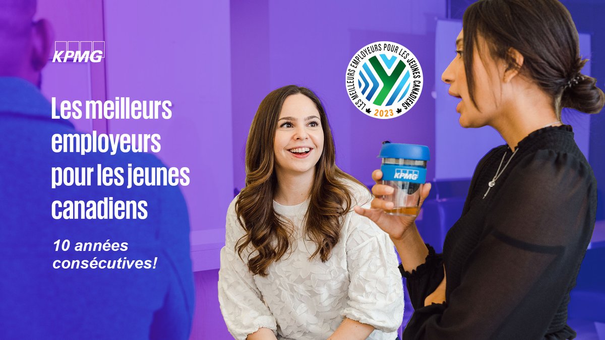 KPMG_Canada's tweet photo. C’est avec grand plaisir que nous annonçons que KPMG au Canada est reconnu pour la 10e année consécutive comme l’un des meilleurs employeurs pour les jeunes! https://t.co/1xTVP85sIo https://t.co/2e8OF4F6wl