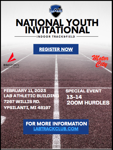 _LAB_TC's tweet photo. The first of our special events coming to the LAB this Indoor Season - the LAB &amp; Motor City Track Clubs National Youth Invite - Saturday, Feb. 11, 2023! 

Meet Information:
https://t.co/HC42SkUeCV

Meet Registration:
https://t.co/VQPMS1QGPE

@MotorCityTC @MileSplitMI @MileSplitOH https://t.co/FzHZpiHppD