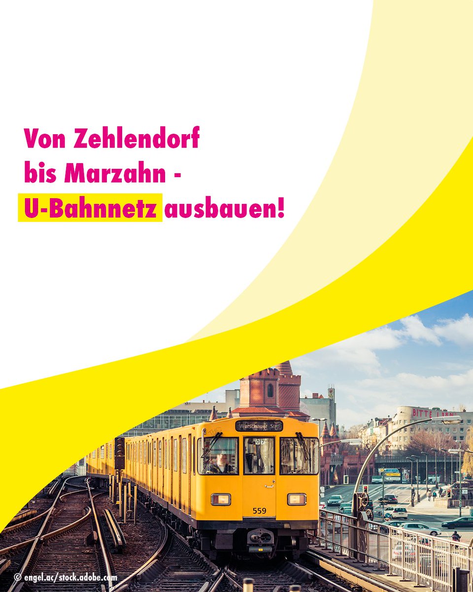 Nicht nur Mitte gehört zu Berlin. Auch die Außenbezirke der Stadt müssen besser angeschlossen werden. Deshalb wollen wir das U-Bahnnetz extrem ausbauen. Zum Beispiel mit dem Ausbau der U2 bis zum Glambecker Ring oder der U1 bis nach Schmargendorf.