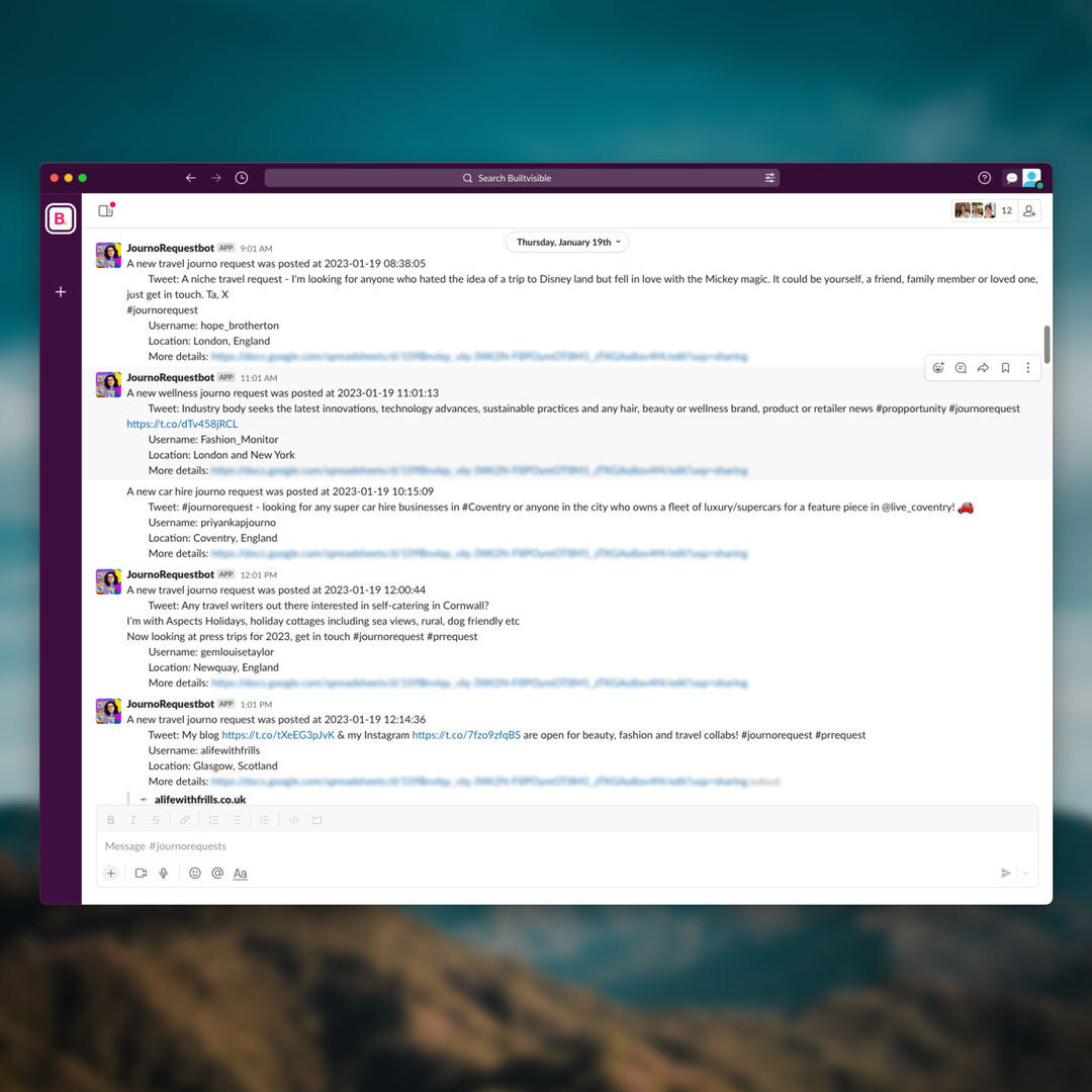 williamjnye's tweet photo. Cool, simple automation for our Digital PR team’s reactive offering 🚀

1. #journorequest tweets automatically piped into Slack if they match a client’s target keywords🎯
2. Full tweet details for each opportunity saved into a dedicated Google Sheet per client🗂️ https://t.co/ZwG9XWNm7L