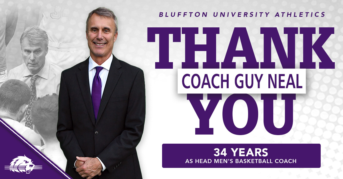 Bluffton University Head Men's Basketball Coach Guy Neal will retire after 34 years as the winningest coach in Bluffton's history. The athletic department will host a public recognition to celebrate Coach Neal on Feb. 4. Congrats, Coach Neal!

blufftonbeavers.com/sports/mbkb/20…