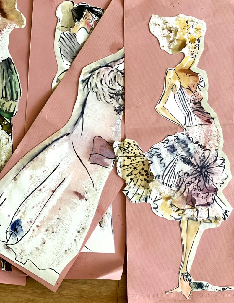 wildy_martinez's tweet photo. Watercolor goodness.
Freehand semi blind drawing technique.
Throwing paint on the table, placing paper over it and then turning around inking in my “findings”#fashion #watercolor #inkblots #warmups
Sold a few and debuting he rest on my own smart contract. https://t.co/vyZCl3JIUb