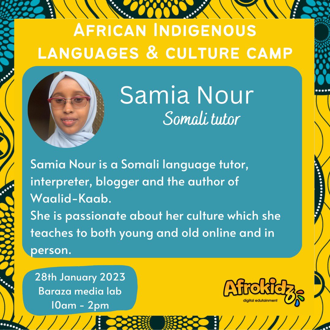 SamiaNour8's tweet photo. An important day for kids to learn Somali, Gikuyu and Dholua languages and cultures ,#nairobi #AfricanLanguagesWeek #Somali #kids https://t.co/vAJNn0BYzQ