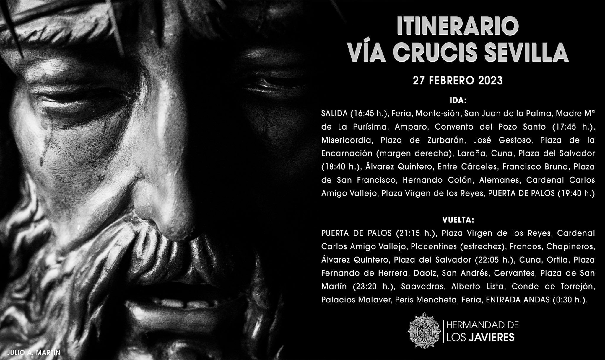 Horario e Itinerario del Vía Crucis Oficial de Hermandades de Sevilla con el Cristo de las Almas
