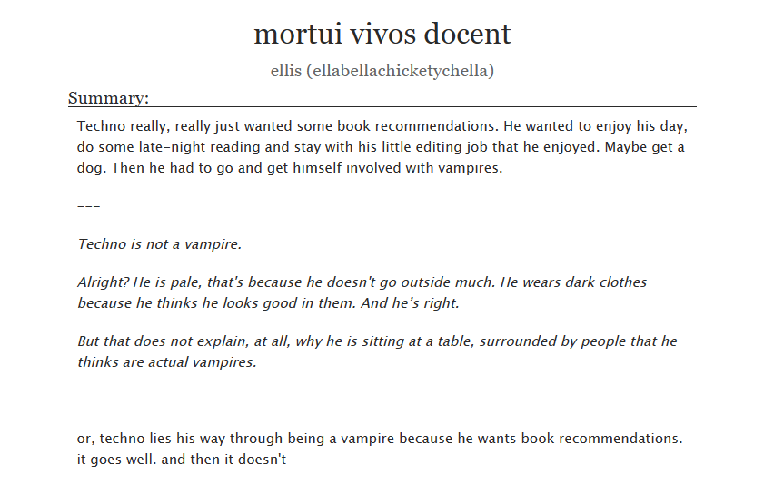 SbiFics's tweet photo. mortui vivos docent by ellis (ellabellachicketychella)

https://t.co/s6nSmCguHu

Warnings: Blood and Injury, Medical Components, Brief Mentions of Religion, Kidnapping

Words:23766

Completed🌸
🦝 https://t.co/EuuzJ9E2hC