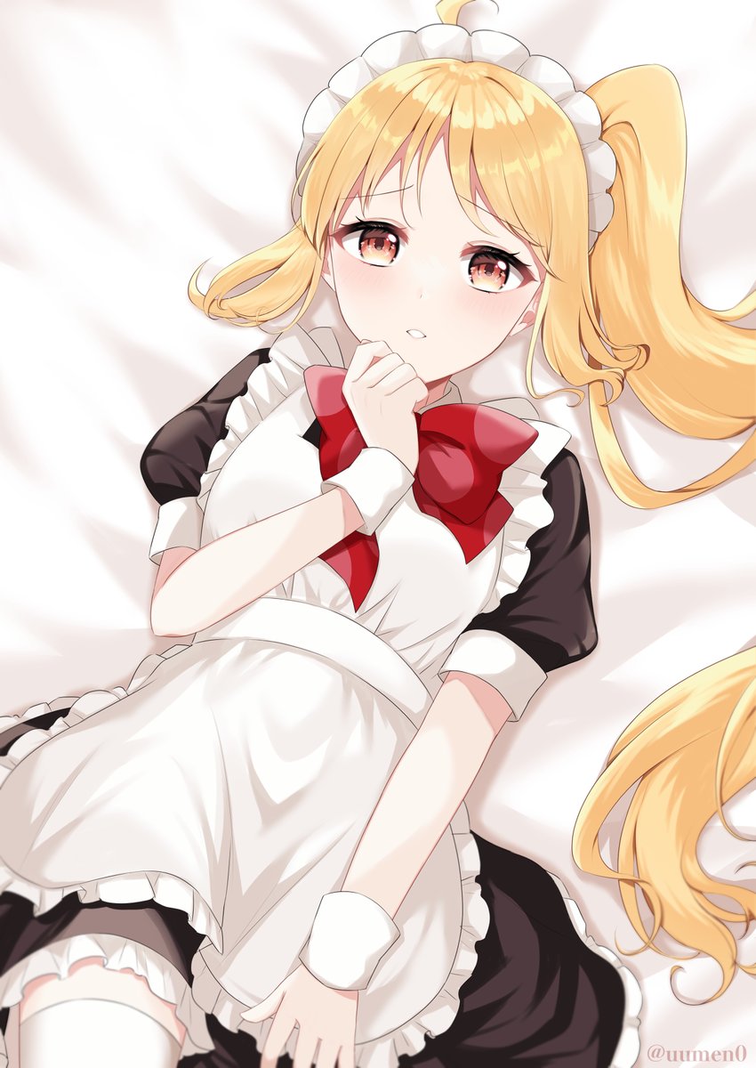 ijichi nijika 1girl solo blonde hair maid apron long hair maid headdress  illustration images