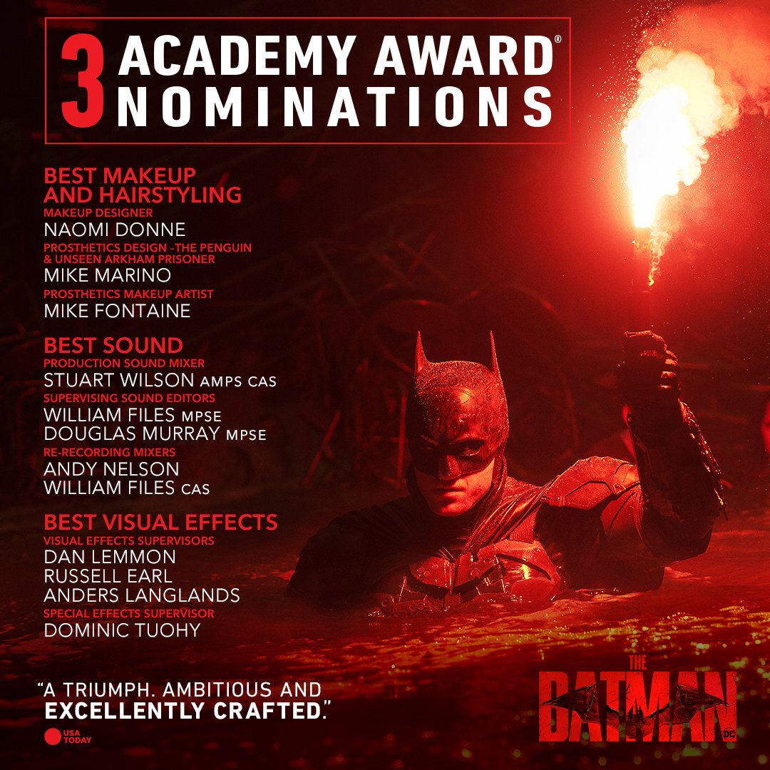 Congratulations to #TheBatman on being honored with 3 Academy Award® nominations!