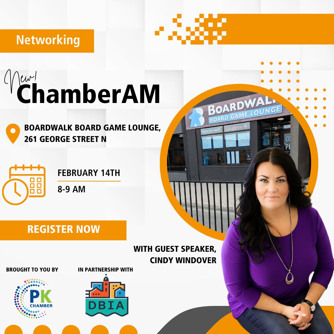 We've partnered with our friends Peterborough DBIA to bring ChamberAM all around downtown!
For our first revamped ChamberAM, we'll be heading to <a href="/boardwalkptbo/">The Boardwalk Lounge</a> for a morning of networking with guest speaker Cindy Windover of <a href="/ball_realestate/">BALL Real Estate Inc</a>. Register now bit.ly/ChamberAM