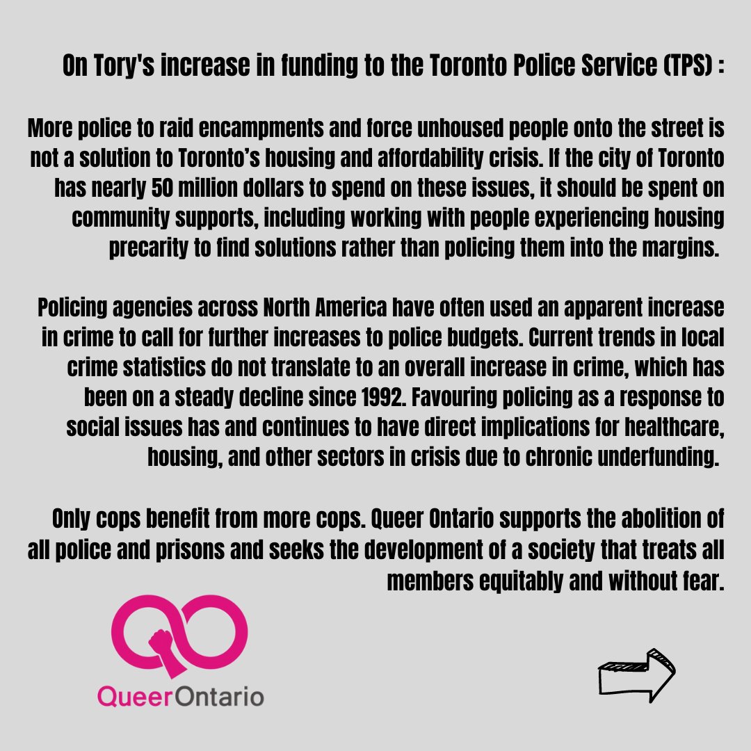 queerontario's tweet photo. On Tory's increase in funding to the Toronto Police Service (TPS): 

#TPS #DefundThePolice #disarmament https://t.co/QhnBz5hus7
