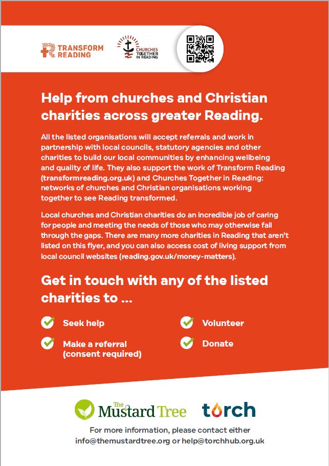 CommuniCareRDG's tweet image. We are proud to be working alongside our colleagues in the other Christian charities in Reading. All of us are also working together to support Reading Borough Council in delivering services to those in need in our town.
(the QR codes will take you through to each website)
