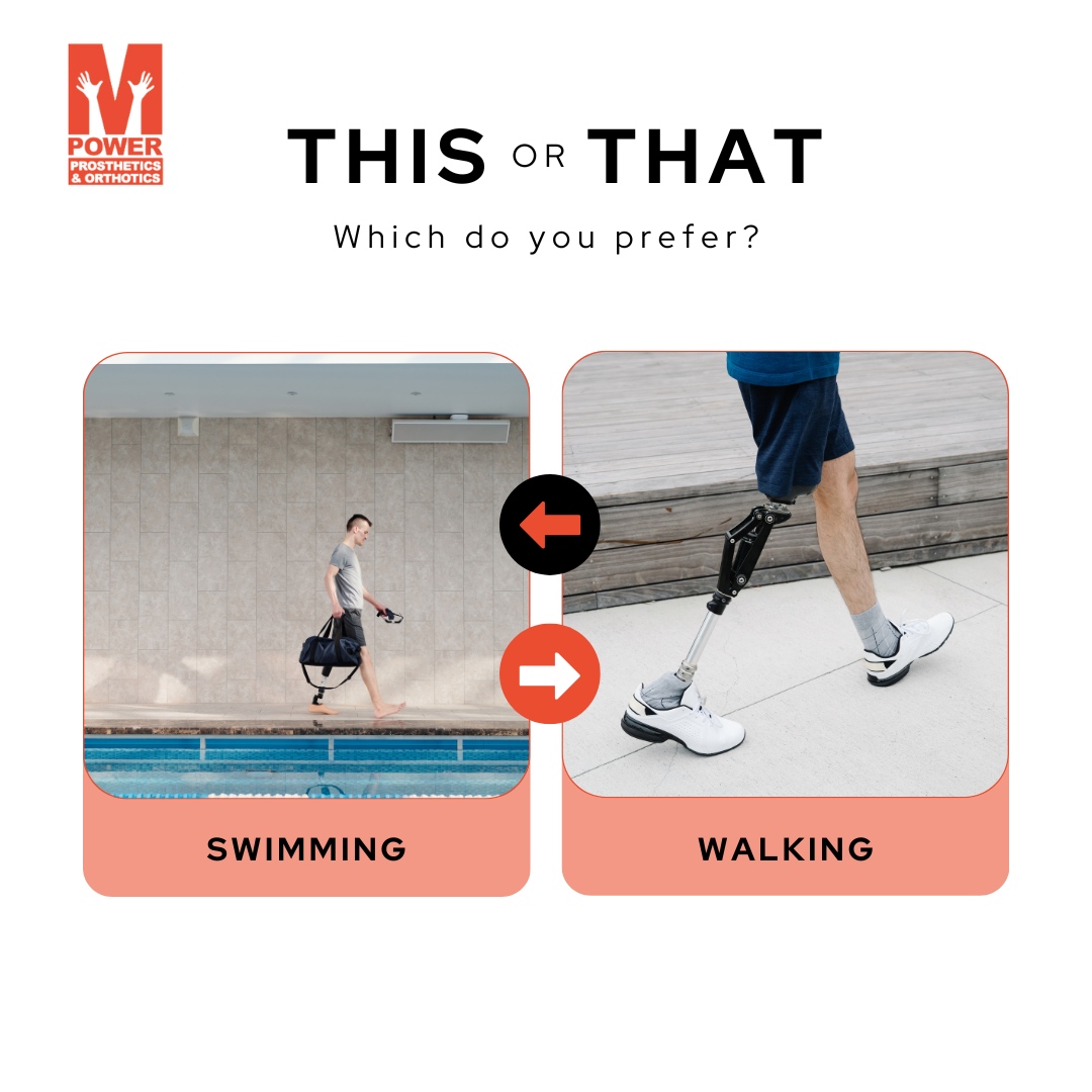 MPowerPO's tweet photo. Which activity do you enjoy doing more? Swimming or going for walks? Both are great ways to exercise and stay in good shape.
#MPowerProsthetics #Exercise https://t.co/20B4zHqoc3