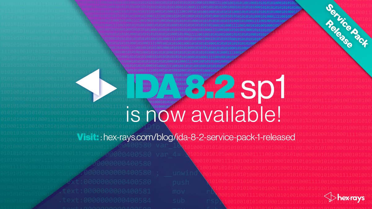 HexRaysSA's tweet image. We’ve got some wonderful news today! IDA 8.2 SP 1 is now available with some nice improvements and a few bugfixes. Read more 🌐 hex-rays.com/blog/ida-8-2-s…

#IDAPro #NewRelease #ServicePack #ReverseEngineering #HexRays